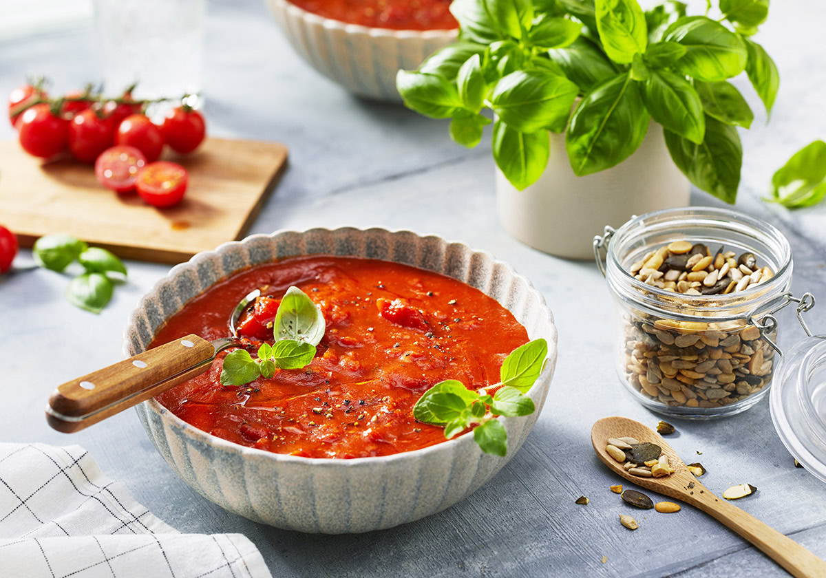 Fruchtige Tomatensuppe vegan (2 Portionen)