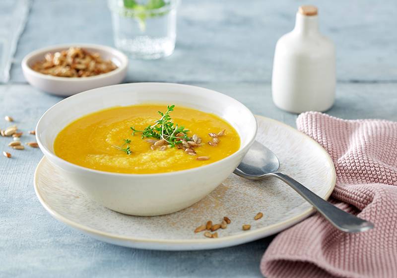 Kürbis-Möhrensuppe mit Kokosmilch vegan (2 Portionen)