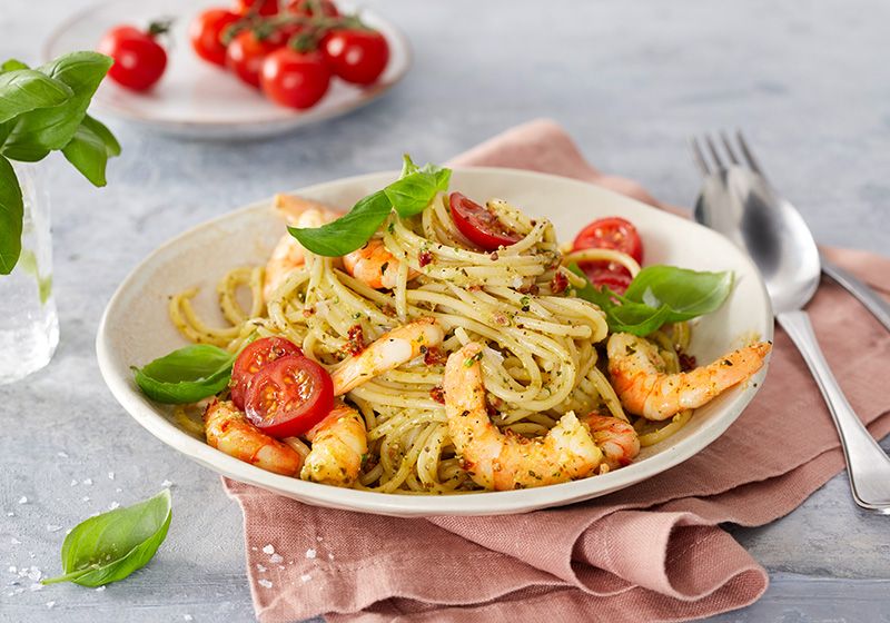 Easyfit Fertiggericht: Spaghetti Pesto mit Garnelen | easyfitfood.com