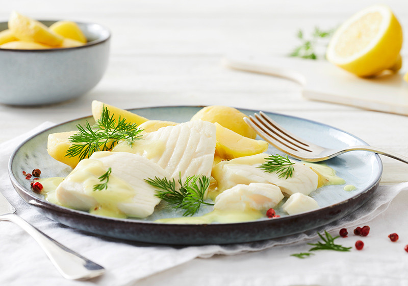 Buntbarsch in Honig-Senfsoße mit Salzkartoffeln